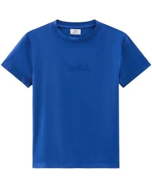 Woolrich Logo-Embroidered Cotton T-Shirt - Blue