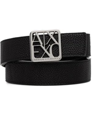 ARMANI EXCHANGE Logo-Plaque Pebbled Belt - Black