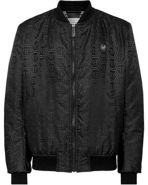 Philipp Plein Monogram-Jacquard Bomber Jacket - Black