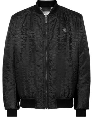 Philipp Plein Monogram-Jacquard Bomber Jacket - Black