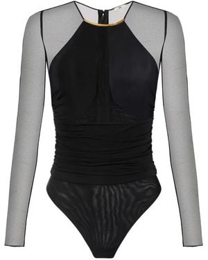 Elisabetta Franchi Lightweight Jersey With Jewel Detail Bodysuit - Black