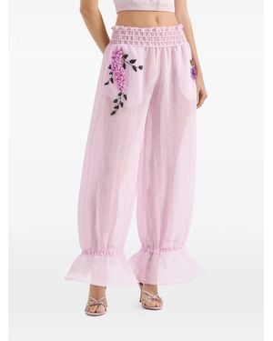 Genny Pantalon Volanté À Appliques Fleurs - Pink