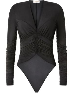 Genny V-Neck Ruched Bodysuit - Black
