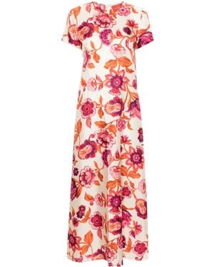 La DoubleJ Floral-Print Silk Swing Dress - Red