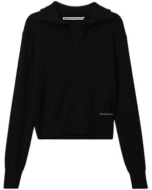 Alexander Wang Ls Double-Collar V-Neck Sweater - Black
