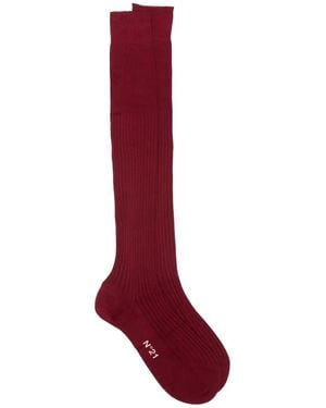 N°21 Ribbed Logo-Print Socks - Red