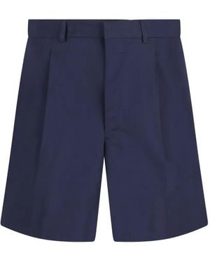 Prada Pleated Cotton Cropped Trousers - Blue
