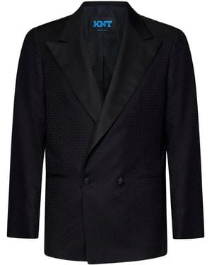 Kiton Peak-Lapel Geometric-Pattern Blazer - Blue