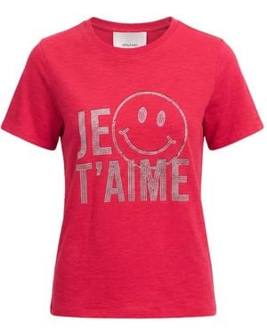 Cinq À Sept Crystal-Embellished Smiley T-Shirt - Red