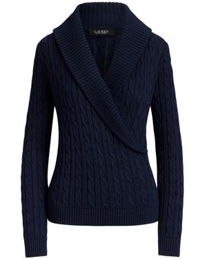 Ralph Lauren Cable-Knit Shawl-Collar Sweater - Blue