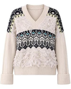 Liu Jo Jacquard Sweater With Jewel Embroidery - White