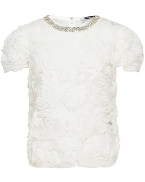 Self-Portrait Rosette-Embellished Sequined Top - White