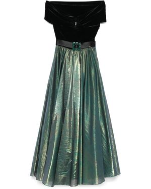 Nissa Chiffon Lamé Maxi Dress - Green