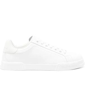 Dolce & Gabbana Leather Lace-Up Low-Top Sneakers - White
