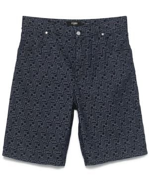 Fendi Ff Jacquard Denim Shorts Clothing - Blue