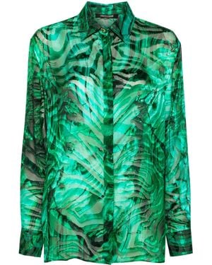Roberto Cavalli Abstract-Print Devoré Shirt - Green