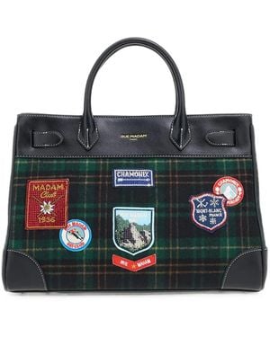 RUE MADAM PARIS Chamonix Patch-Detail Tartan Tote Bag - Black