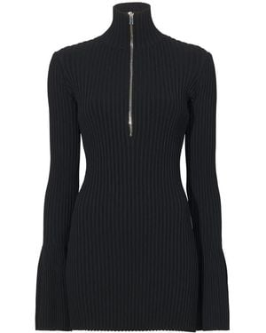 Proenza Schouler Half-Zip Rib Knit Top - Black