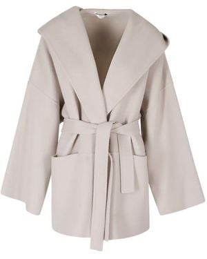 Hevò Montedoro Hooded Belted Oversized Coat - White