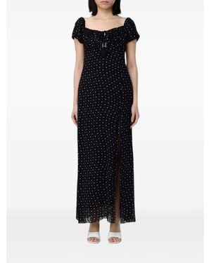 Hanita Midi Polka-Dot Side-Slit Dress - Black