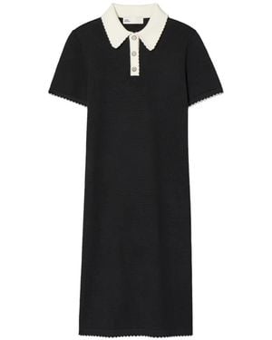 Tory Burch Wool Scalloped Polo Dress - Black