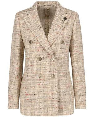 Lardini Double-Breasted Tweed Blazer - Natural
