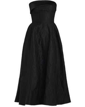 POST MERIDIEM Jacquard Satin-Panel Midi Dress - Black