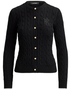 Ralph Lauren Cable-Knit Embroidered-Logo Cardigan - Black