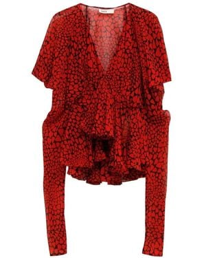 KHAITE Heart-Print Ruffled Blouse - Red