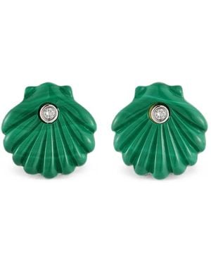 Mateo Venus Carved Malachite And Diamonds Earrings - Green