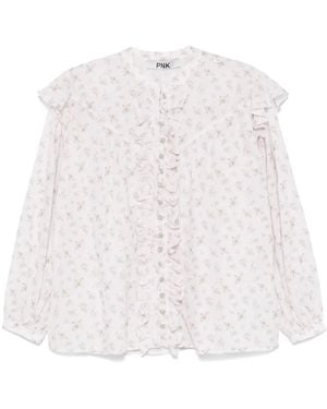 Pink Floral-Print Blouse - White