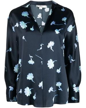 Vince Floral Print Silk Blouse - Blue