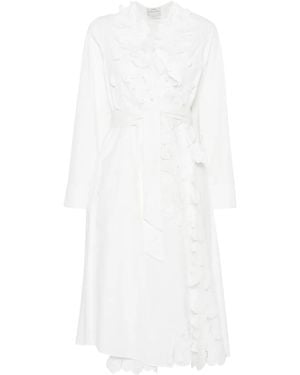 forte_forte Floral-Appliqué Belted Dress - White