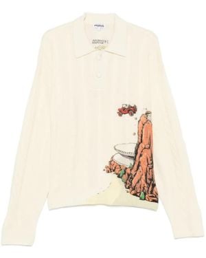 House of Errors Cable-Knit Graphic-Print Polo Shirt - White