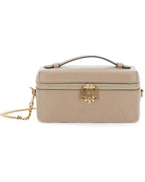Tory Burch Mini Charlie Quilted Leather Tote Bag - Natural
