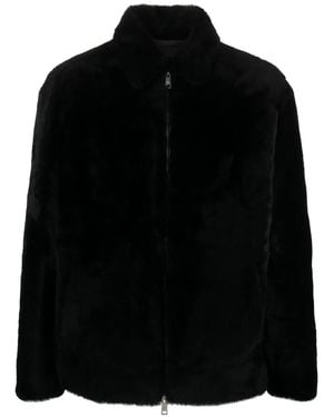Prada Triangle-Logo Shearling Jacket - Black