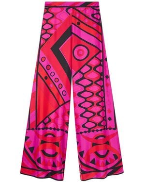 PUCCI Vivara-Print Silk Palazzo Trousers - Pink