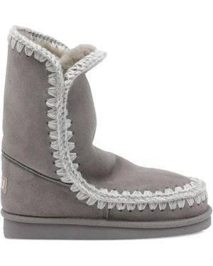 Mou Contrasting-Stitch Boots - Grey
