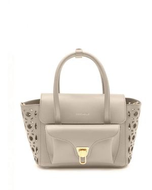 Coccinelle Double Beat Leather Tote Bag - White