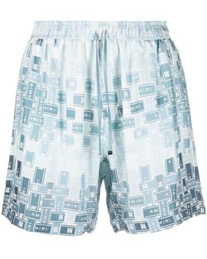 Amiri Pattern-Logo-Printed Silk Shorts - Blue