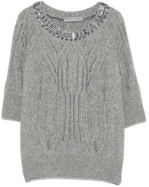 Ermanno Scervino Crystal-Embellished Cable-Knit Cashmere Sweater - Gray