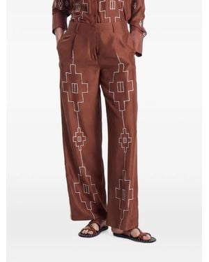 Maria Cher Embroidered Wide-Leg Pants