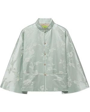 Shanghai Tang Floral-Jacquard Cape Jacket - Green