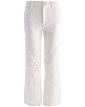 Alice + Olivia Chic Laser-Cut Straight-Leg Jeans - White