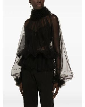 Dolce & Gabbana Ruffle-Trim Tulle Blouse - Gray