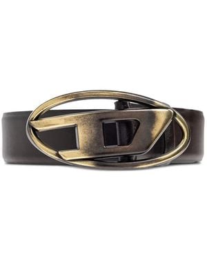 DIESEL Oval D-Logo Leather Belt - Brown