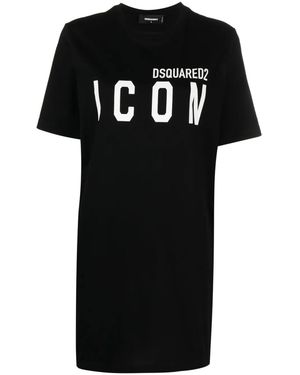 DSquared² Logo-Print Cotton T-Shirt Dress - Black