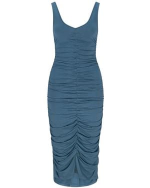 LIZ SKORSIS Olera Ruched Fidded Midi Dress - Blue
