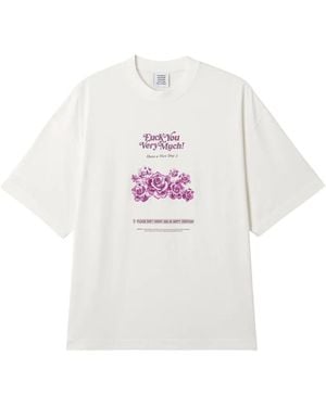 Vetements Camiseta Con Estampado Floral Y Hombro Caídos - Blanco