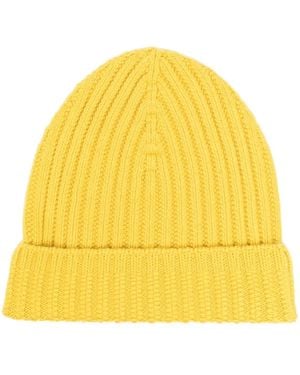 Barrie Ribbed Cashmere Beanie - Yellow